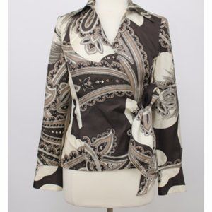 Ann Taylor Brown Paisley Silk Wrap Blouse Sz12